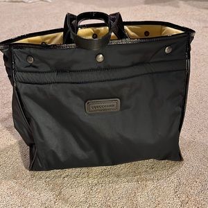 Unusual Longchamp black padded nylon and patent leather shoulder bag